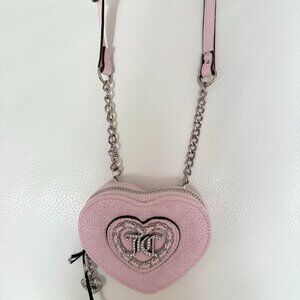 NWT JUICY COUTURE V CHAIN MY HEART ZIP AROUND SMALL CROSSBODY BAG WALLET PINK